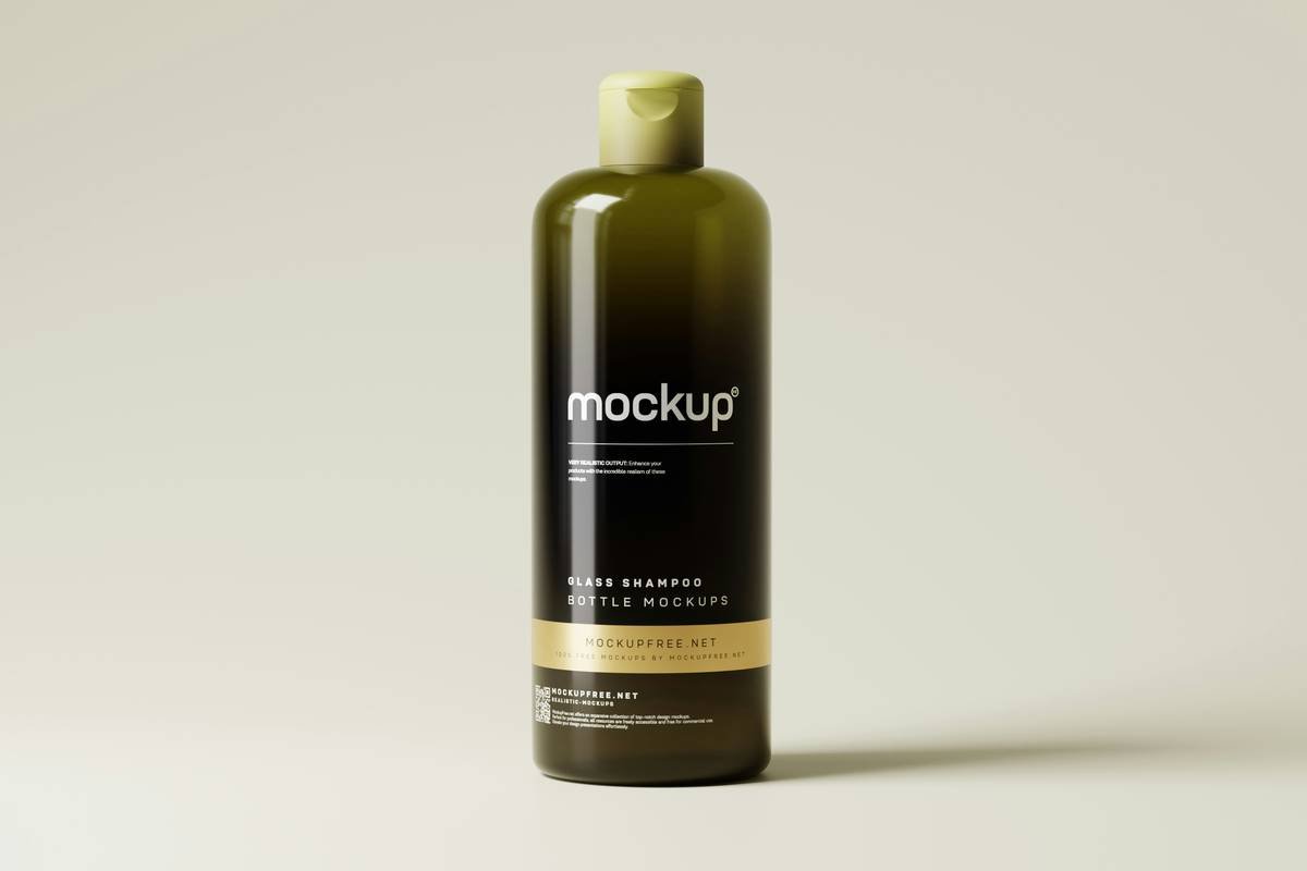 Glass Shampoo or Body Wash Bottle Mockups, 1L size glass shampoo, conditioner or body wash bottle mockup templates Download editable PSD mockup of this bottle for free from MockupFree - https://mockupfree.net